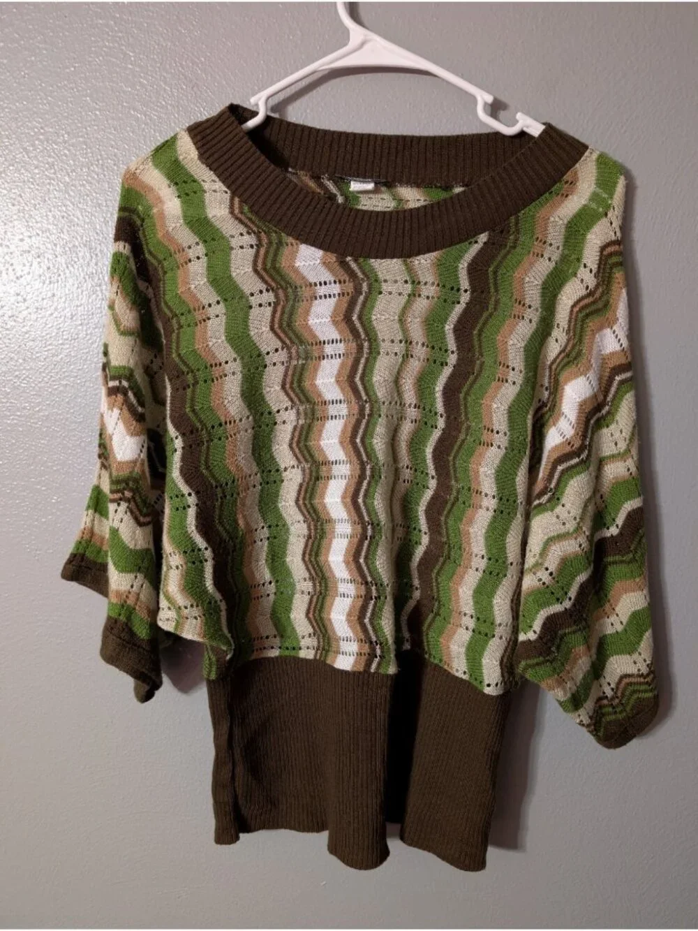 Vintage 90s Gabriel New York Chevron Knit Sweater Top 1X Plus Green Brown Earthy